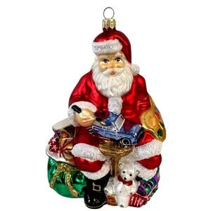 Dillard's Christmas Trimmings Poland Vintage Santa Claus Presents Glass Ornament